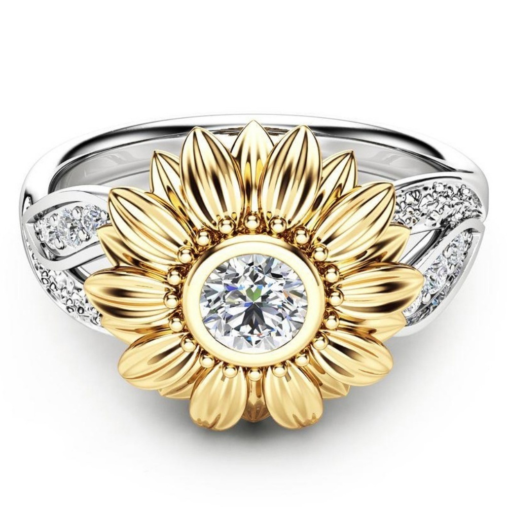 *NEW Yellow&White Gold Diamond Sunflower Ring - Picture 2 of 3
